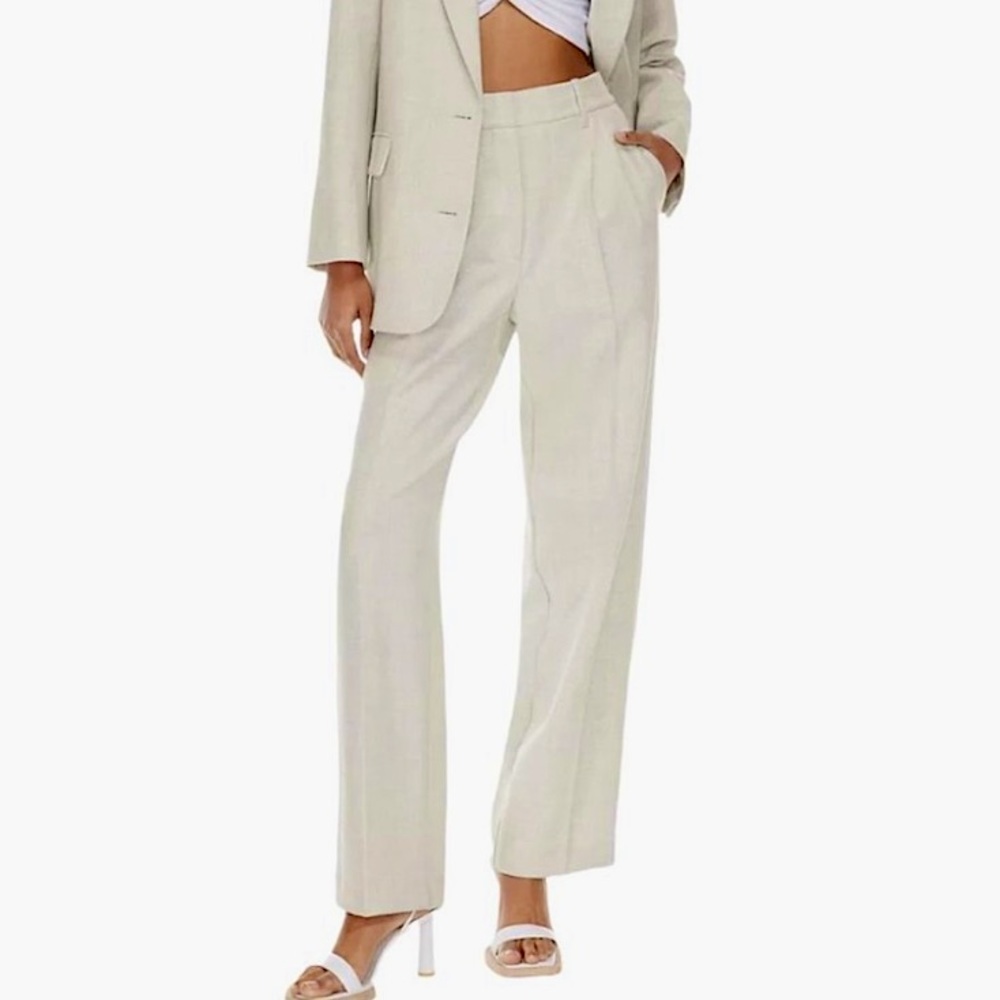 Aritzia Babaton Sidiki Cream Linen Wide Leg High Rise Pant size 2